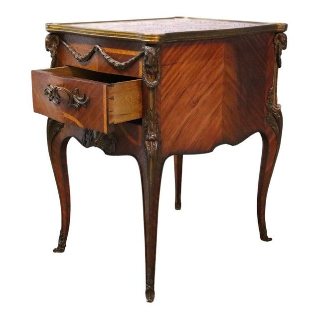 French Linke Inspired French Marquetry Marble Top Table With Bronze Mounts 19thC For Sale - Image 3 of 17
