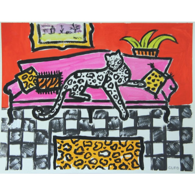 Red Nude, Leopard and Lawn Flamingos Pop Art Expressionism Red, Pink Original Painting by Cleo Plowden For Sale - Image 8 of 10