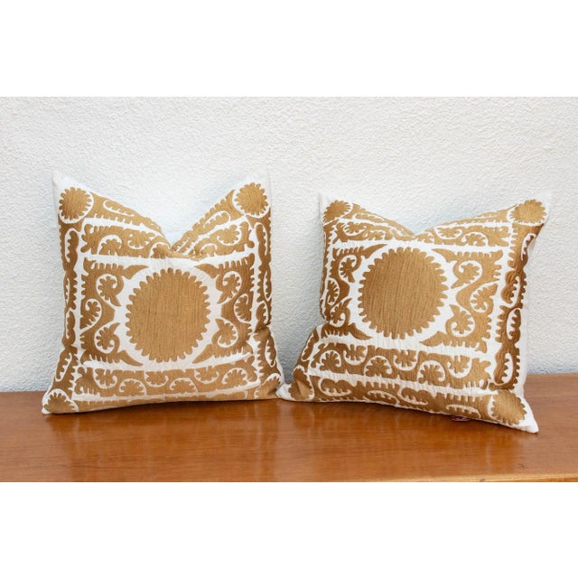 Persian Golden Suzani Pillow Covers, Pair For Sale - Image 3 of 8