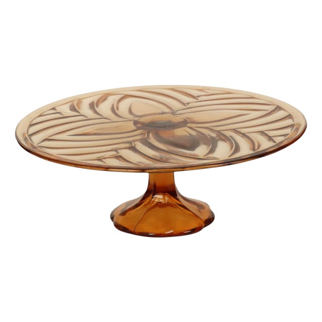 Art Deco Orange Amber Cake Plate Pastry Dish from Val Saint Lambert, 1930s For Sale