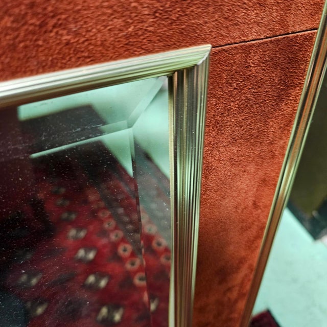 Mid-Century Modern Vintage La Barge Suede and Chrome Mirror For Sale - Image 3 of 7