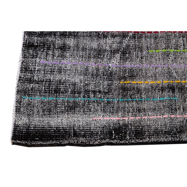 Vintage Distressed Handmade Gray Wool Rug With Multicolor Design For Sale In New York - Image 6 of 13