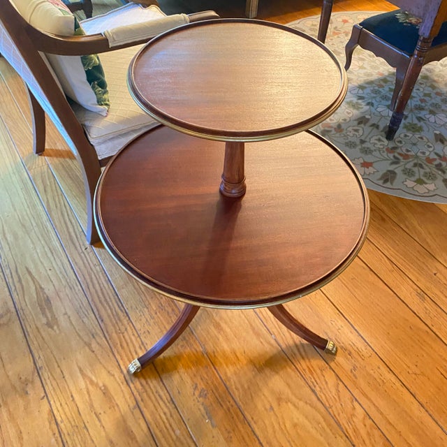 Round Tier Three Leg Regency Salon Table With Gold Claw Feet and Gold Accent For Sale - Image 15 of 18