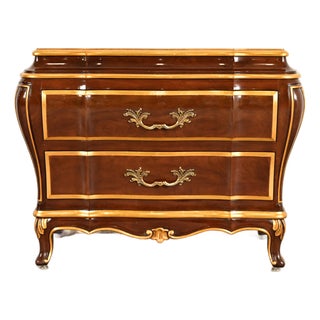Karges French Provincial Louis XV Burled Walnut and Gold Gilt Bombay Chest of Drawers For Sale