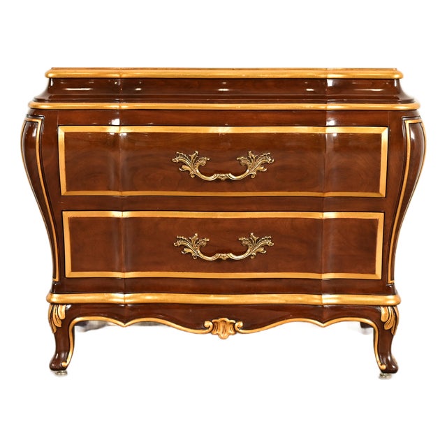 Karges French Provincial Louis XV Burled Walnut and Gold Gilt Bombay Chest of Drawers For Sale