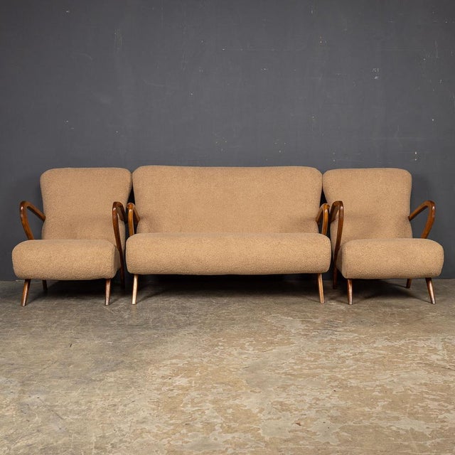 20th Century Italian Sofa and Armchairs in Toffee Bouclé by Paulo Buffa, 1950s, Set of 3 For Sale - Image 3 of 18