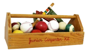 Object D ’Art Centerpiece Junior Carpenter Kit Tool Box With Balls and Horseshoes