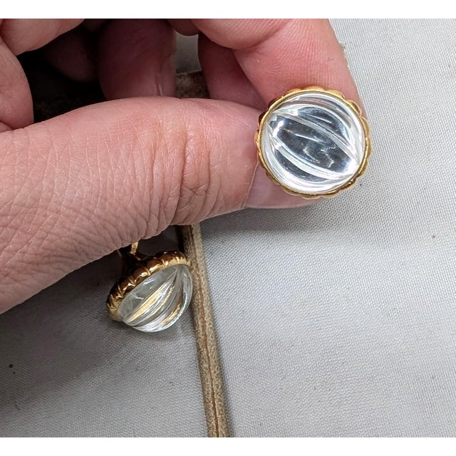 Metal Vintage 1990s Signed Trifari Tm Goldtone Clear Melon Rhinestone Drop Pierced Earrings-2 Pieces For Sale - Image 7 of 10