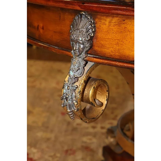 Theodore Alexander Caryatid Iron & Inlaid Walnut Burl Round Drum Center Table For Sale - Image 11 of 12