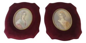 Burgundy Red Velvet and Curved Glass Frames, 1940s, Set of 2
