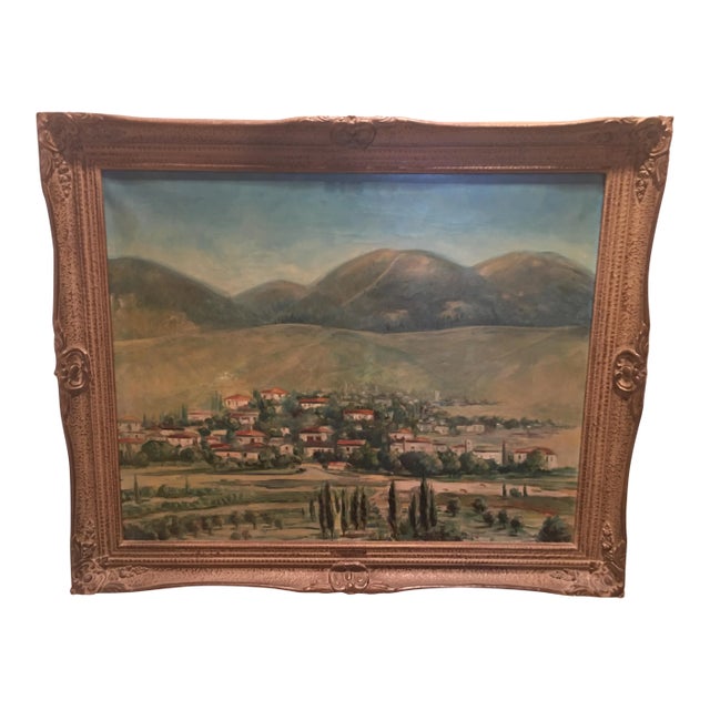 1953 "Tritea Greece" Grecian Landscape Oil Painting by Spacuzza, Framed For Sale