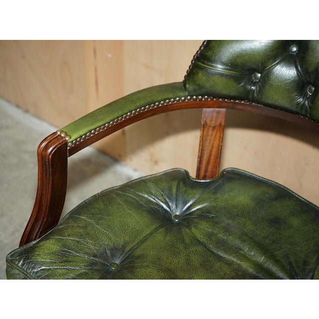 Vintage Chesterfield Captain's Chair in Bottle Green Tufted Leather For Sale - Image 5 of 18
