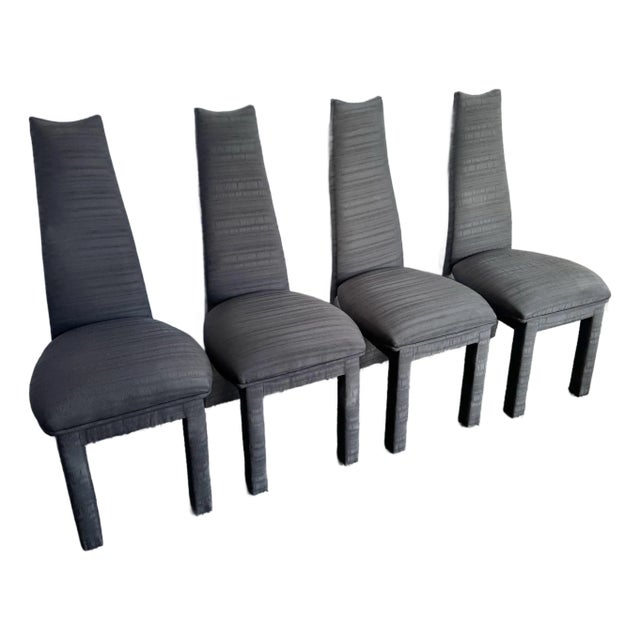 Postmodern Sculpted High Back Black Fabric Dining Chairs - Set of 4 For Sale