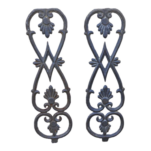 Antique Victorian Cast Iron Gate Supports Architectural Elements - a Pair For Sale
