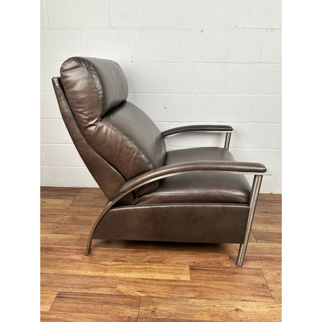 2010s Ethan Allen Radius Taupe Leather Metal Frame Modern Recliner Chair For Sale - Image 5 of 11