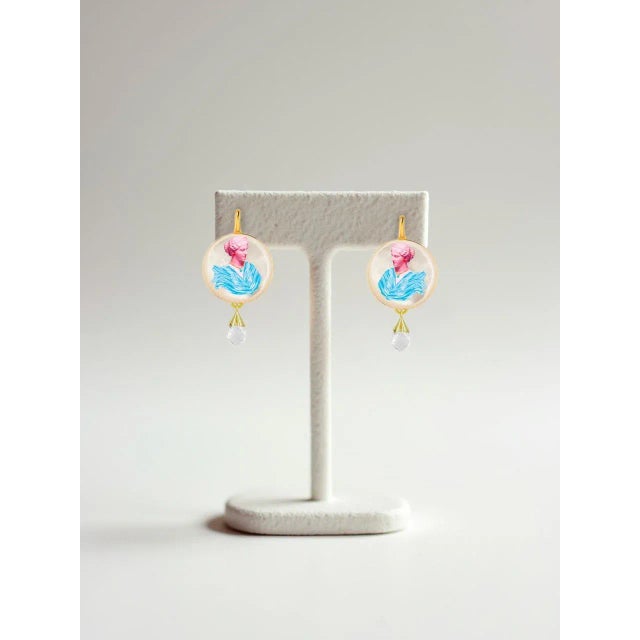 Greek Goddess Mother of Pearl Earrings With Quartz Briolettes, A Pair For Sale - Image 4 of 5