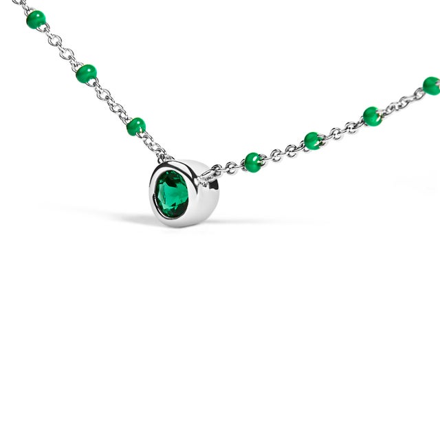 Haus of Brilliance Sterling Silver Lab Created Emerald Bead Chain Necklace For Sale - Image 4 of 4