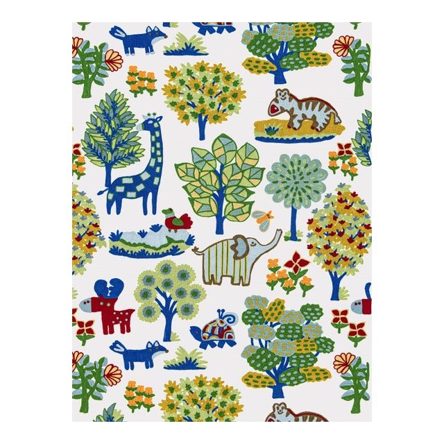 Sample - The House of Scalamandré Nursery Crewel Fabric, Primaries For Sale