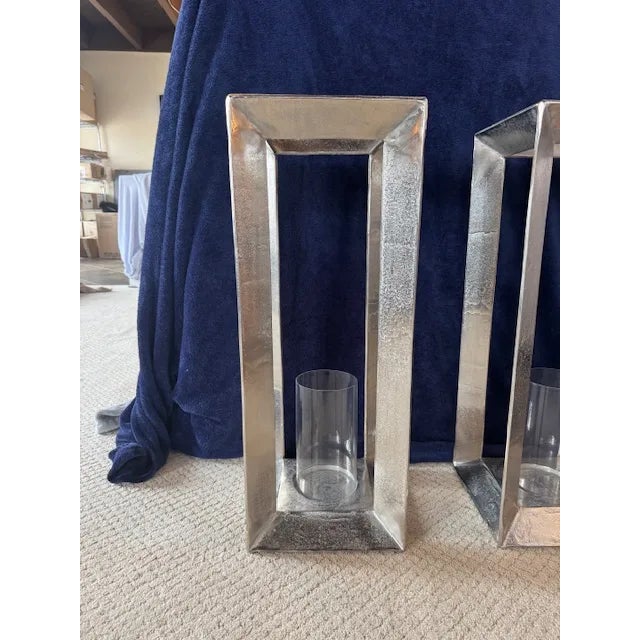 2020s Dovetail Azelea Silver-Tone Metal Lanterns- Set of 2 For Sale - Image 5 of 7