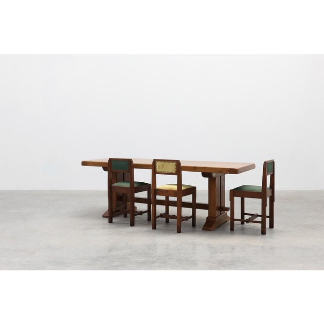 Rustic Vintage Oak Trestle Table with Pegged Stretcher, France, 1950s For Sale - Image 3 of 18