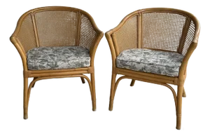 Vintage McGuire Style Rattan Cane Barrel Armchairs - Set of 2