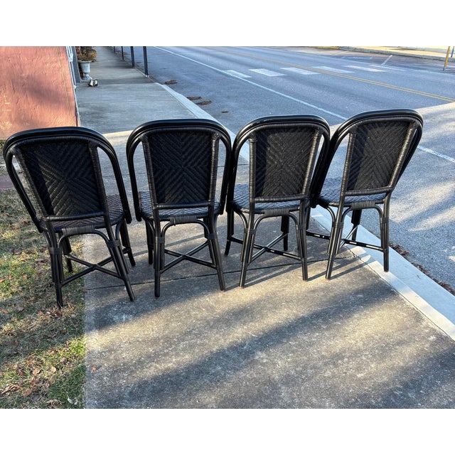 Shabby Chic 1990s Black Wicker Texture Dining Chairs - Set of 4 For Sale - Image 3 of 4