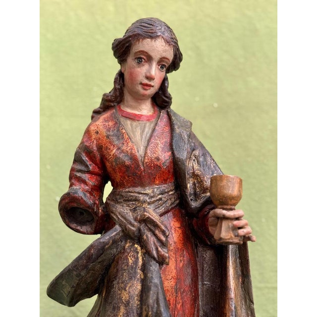 Saint Barbara, Polychrome Carving, 18th Century, Wood For Sale - Image 4 of 9