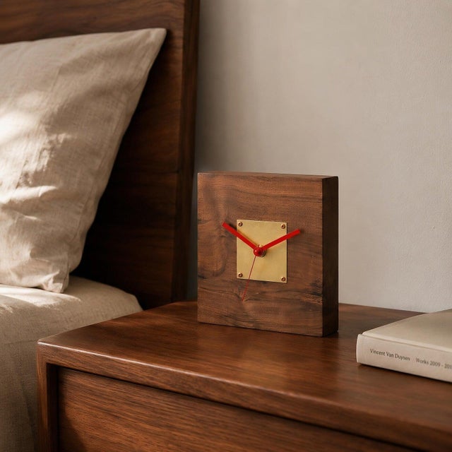 Late 20th Century Solid Walnut Desk Clock With Brass Center Plate For Sale In Raleigh - Image 6 of 12