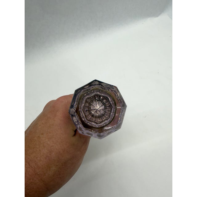 Antique Victorian Sun-Purple Amethyst & Clear Glass Doorknob Set With Spindle For Sale - Image 4 of 6
