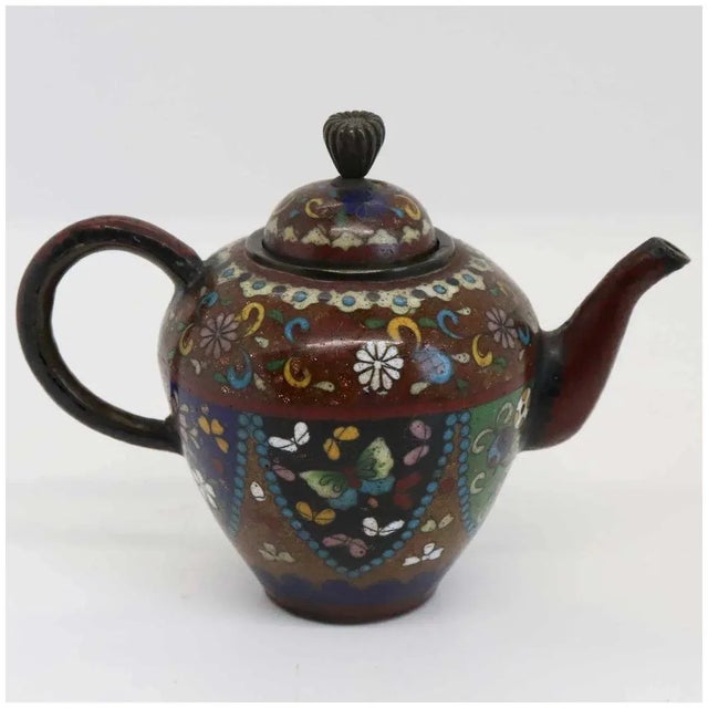 Late 19th Century Miniature Japanese Meiji Cloisonne Brown Goldstone Enamel Teapot For Sale - Image 5 of 6