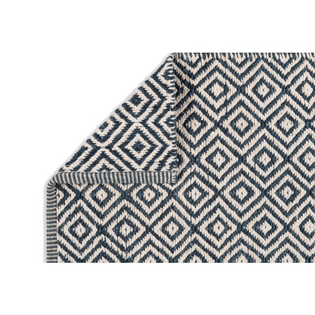 Part & Parcel Goods Textured Diamond Rug, 9'x12', Sapphire and Eggshell For Sale - Image 4 of 4