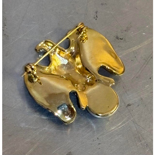 Mid-Century Modern 1960s-70s Gold Tone/Faux Pearl Eagle Brooch For Sale - Image 3 of 3