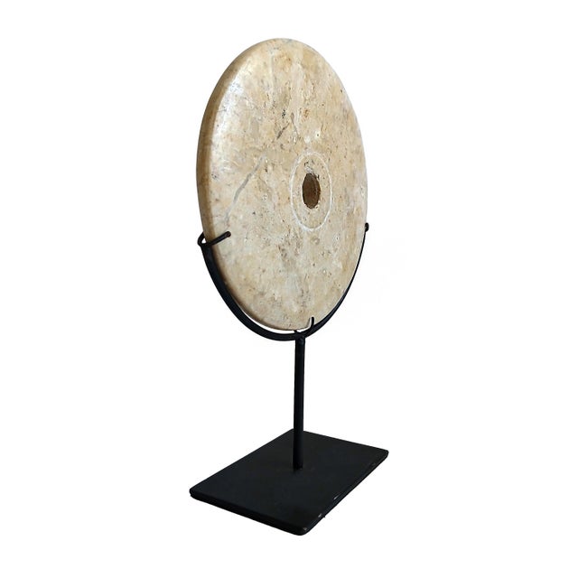 Stone Hand-Carved Indonesian Marble Disk on Stand For Sale - Image 7 of 15