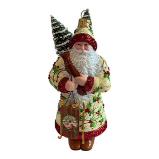 Patricia Breen “Holly’s” Santa Hand-Painted Glass Christmas Ornament For Sale
