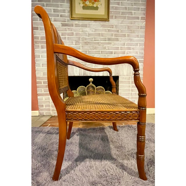 Vintage Regency Style Carved Mahogany Armchair With Mint Condition Cane For Sale - Image 15 of 18