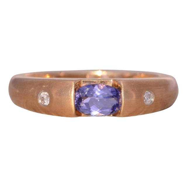 The Hereford: New Old Stock Vintage Tanzanite and Diamond Ring in Yellow Gold For Sale