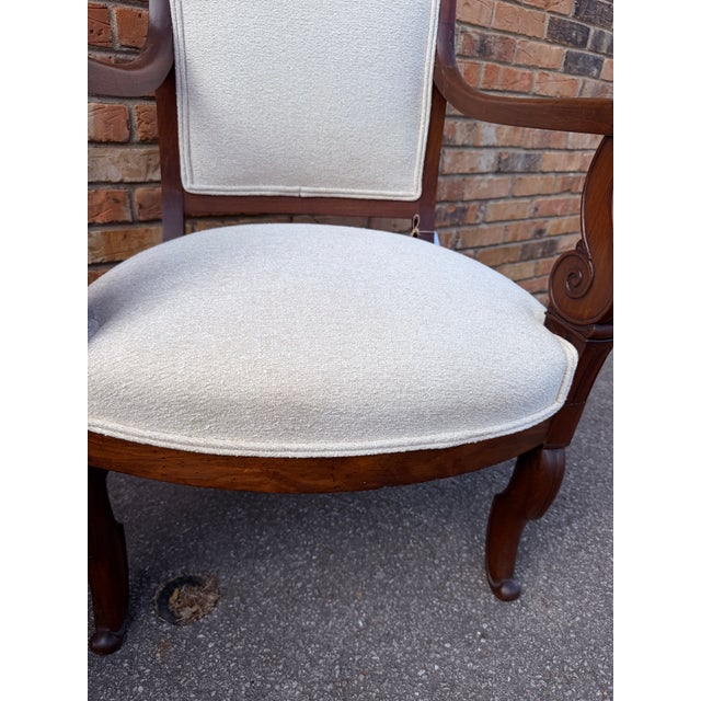 Newly Upholstered French Restoration Arm Chairs For Sale In Nashville - Image 6 of 12