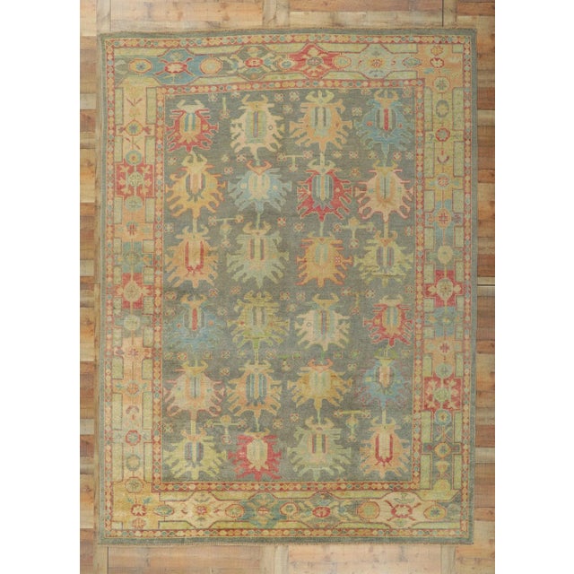 Colorful Gray Vintage Modern Oushak Rug - 09'00 X 12'04 For Sale - Image 9 of 9