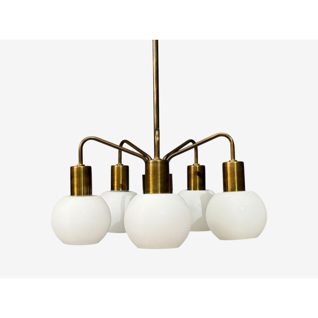1970s Danish Modern, Pendant Light, Brass, Opal Glass, Denmark, 1970s For Sale - Image 5 of 11