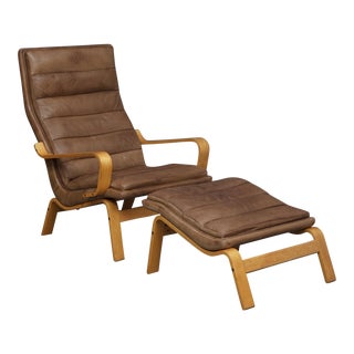 Vintage Mid-Century Yngve Ekström for Swedese Contino Armchair & Ottoman For Sale