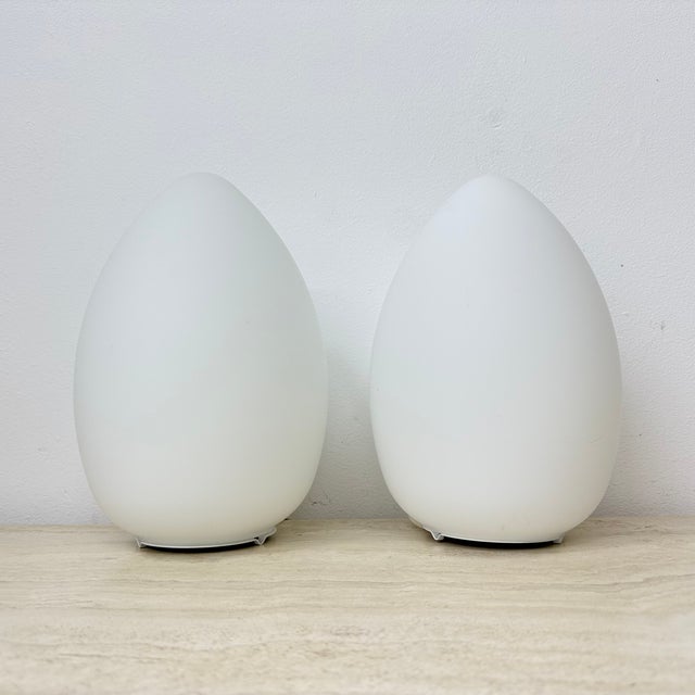Vintage Egg-Shaped Opaline Glass Table Lamps, 1970s, Set of 2 For Sale - Image 16 of 18