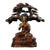Tibetan Gilt Bronze Seated Buddha With Turquoise Inlay & Bodhi Tree - 7.8 LBS For Sale