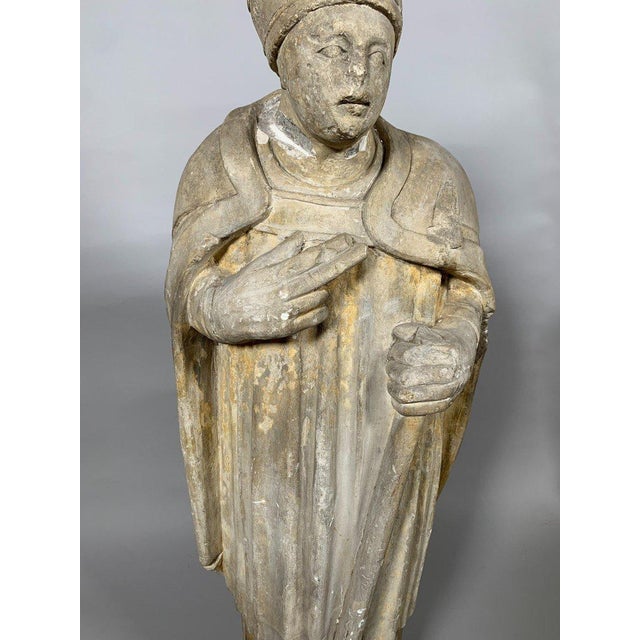 15th Century Limestone Sculpture of a Saintly Bishop - 95 cm - High Period Statue For Sale - Image 4 of 12