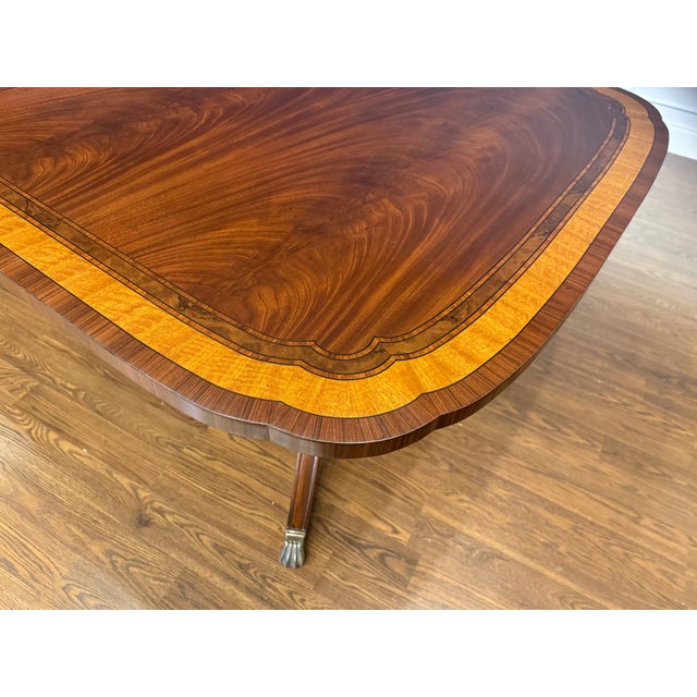 Classic Double Scalloped Multi-Banded Mahogany Dining Table by Leighton Hall - Showroom Sample For Sale - Image 10 of 15