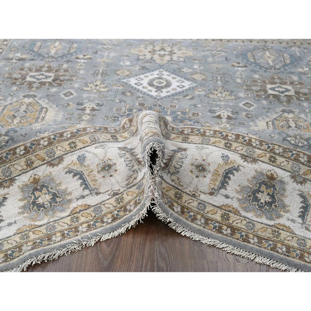 Traditional 2010s Gray and Ivory, Karajeh Design With Geometric Medallion, Natural Wool, Square Oriental Rug For Sale - Image 3 of 12