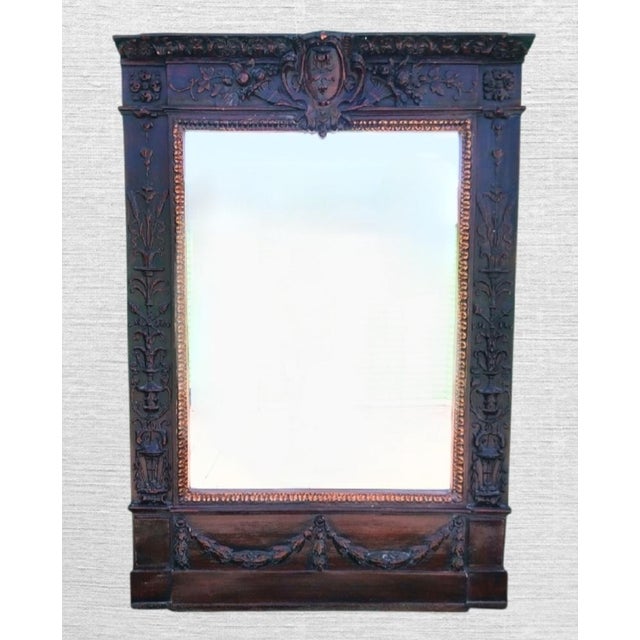 French Vintage Monumental French Estate Pier Style Decorative Dark Faux Wood Finish Wall Floor Mirror For Sale - Image 3 of 11