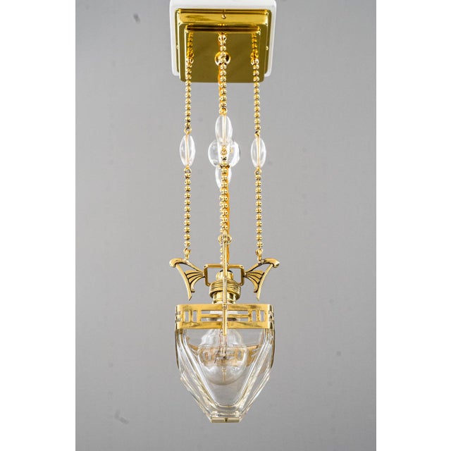 Small Art Deco Hanging Lamp with Clear Cut Glass, Vienna, 1920s For Sale - Image 3 of 18