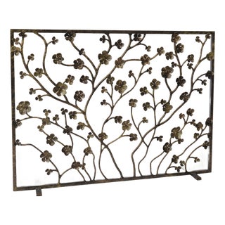 Gold Rubbed Black Primrose Garden Fireplace Screen For Sale