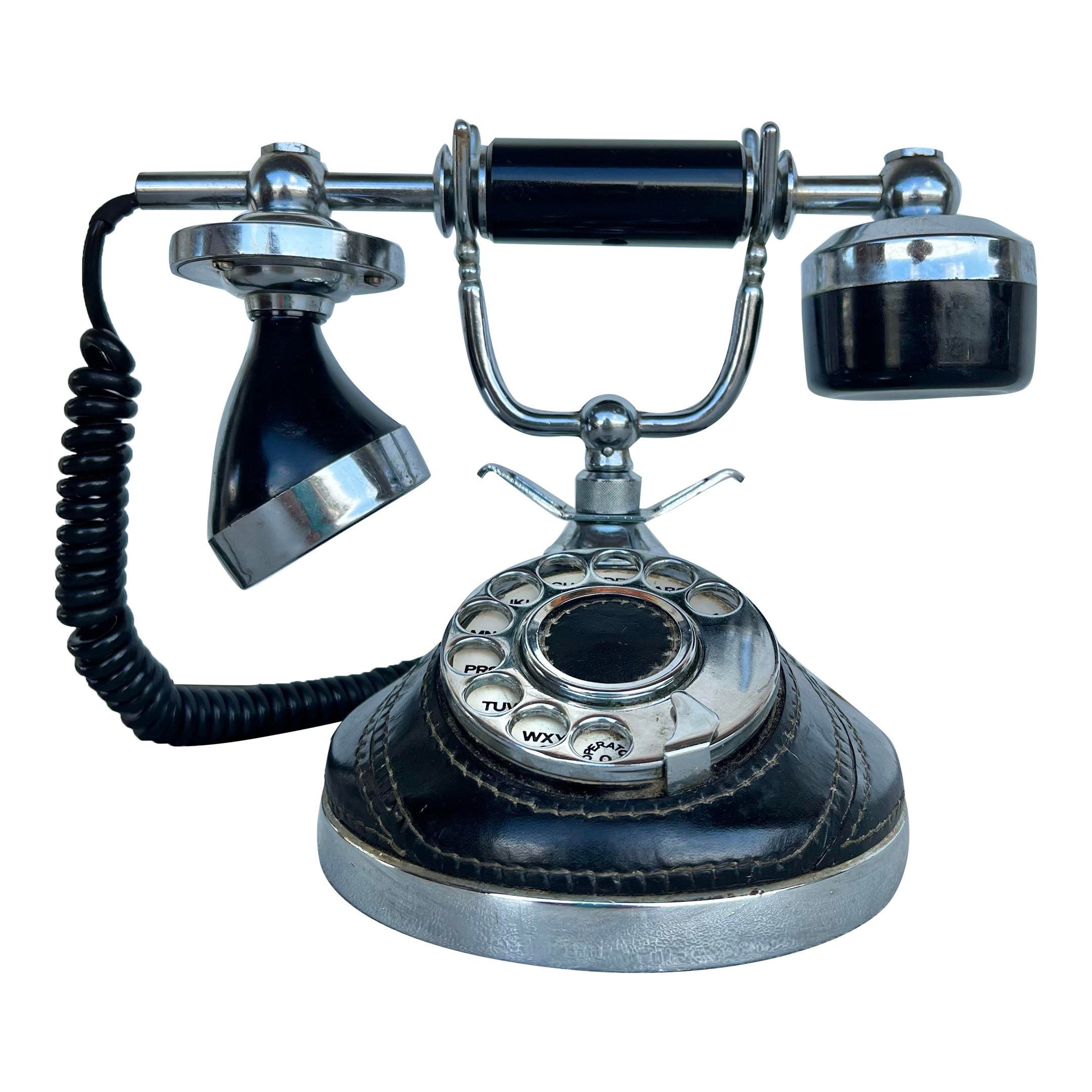 Mid 20th Century TelcerTelefonia Vimodrone Brass, Leather & Wood