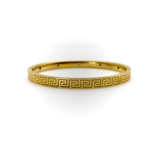 Metal Late 19th Century Victorian 14k Gold Greek Key Design Bracelet With Sapphires For Sale - Image 7 of 11